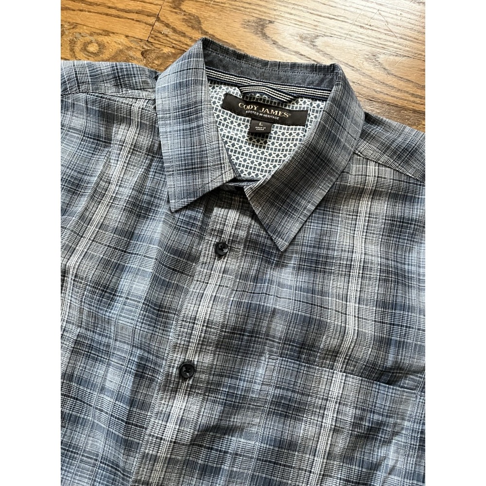 Cody James Short Sleeve Plaid Blue/Gray Button-Up Shirt Men's Large